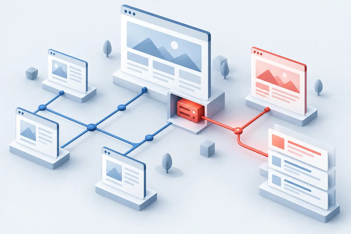 Conceptual illustration of one compromised server supplying an ordinary page and a substituted page.